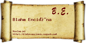 Blahm Enciána névjegykártya